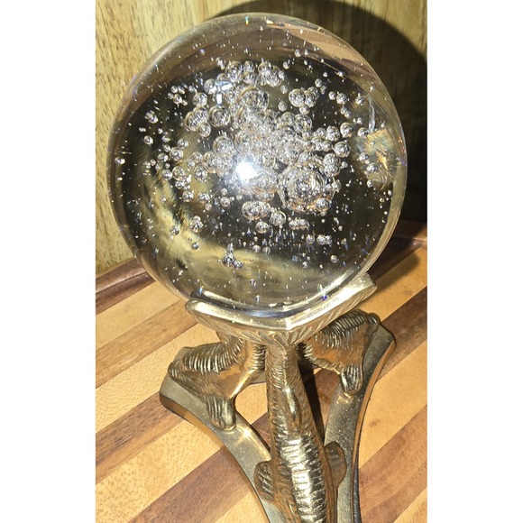 Vintage 4" Crystal Ball  with Dolphin Brass Stand 5.25" Orb Stunning Heavy - Picture 4 of 15